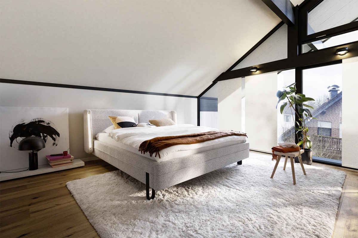 Lit avec tête de lit en tissu avec éclairage intégré Lumea