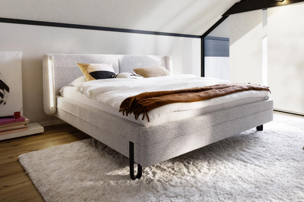 Lit avec tête de lit en tissu avec éclairage intégré Lumea