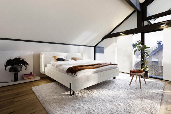 Lit avec tête de lit en tissu avec éclairage intégré Lumea