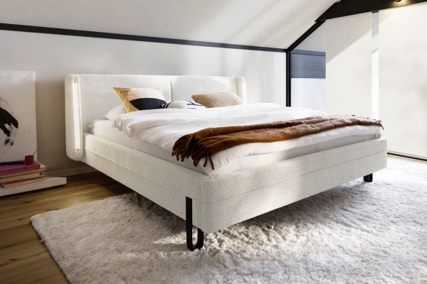Lit avec tête de lit en tissu avec éclairage intégré Lumea
