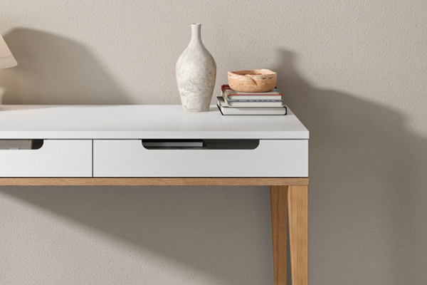Bureau 2 tiroirs Orio | Blanc et chêne, fabriqué en France