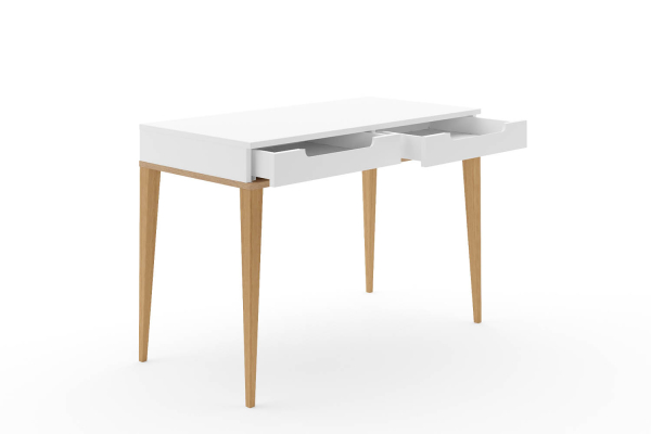 Bureau 2 tiroirs Orio | Blanc et chêne, fabriqué en France