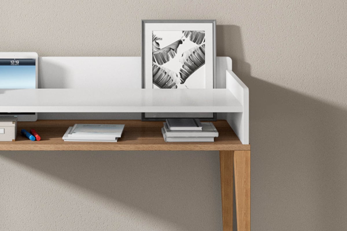 Bureau à casier Orio | Blanc et chêne, fabriqué en France