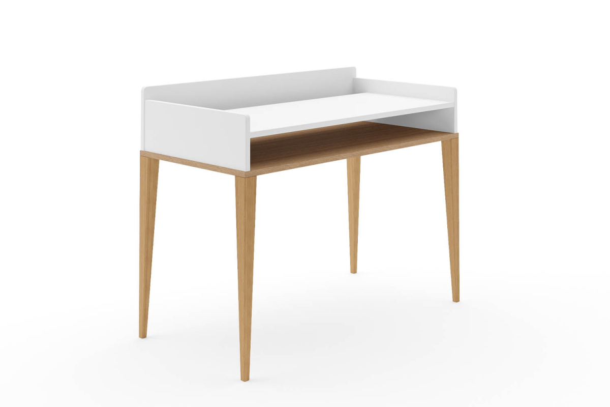 Bureau à casier Orio | Blanc et chêne, fabriqué en France