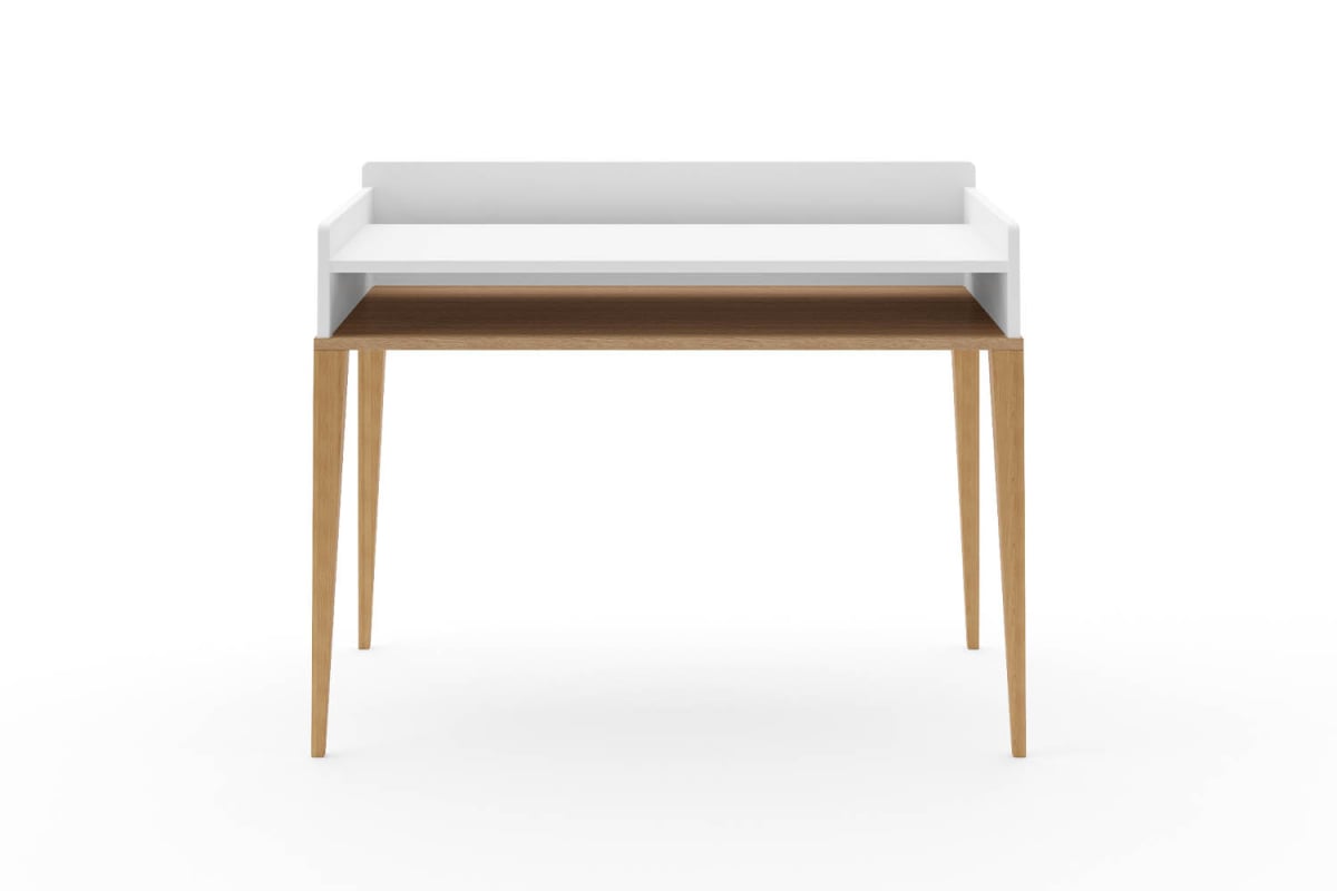 Bureau à casier Orio | Blanc et chêne, fabriqué en France