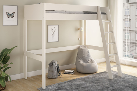 Lit mezzanine 1 place en pin massif Rimini – Blanc