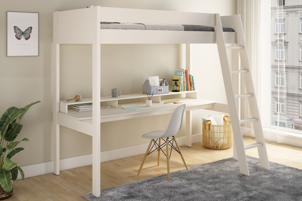Lit mezzanine 1 place en pin massif Rimini – Blanc