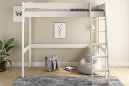 Lit mezzanine 1 place en pin massif Rimini – Blanc