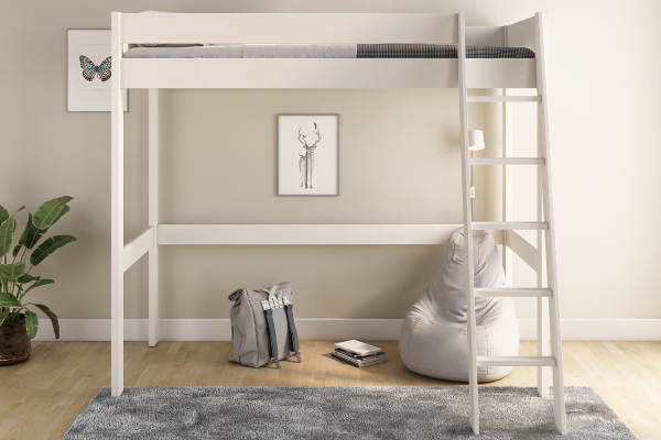 Lit mezzanine 1 place en pin massif Rimini – Blanc