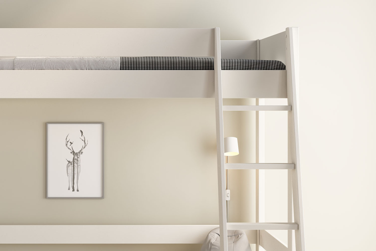 Lit mezzanine 1 place en pin massif Rimini – Blanc