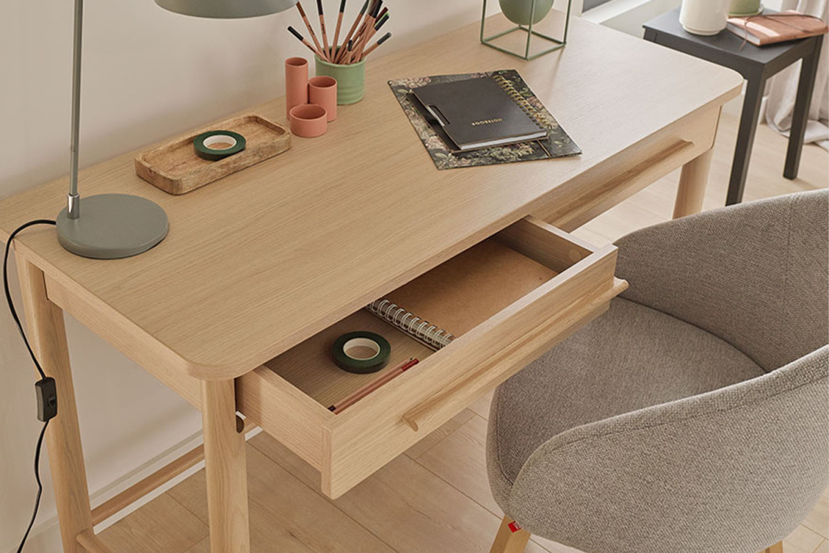Bureau 2 tiroirs en bois Naya – Élégance et fonctionnalité