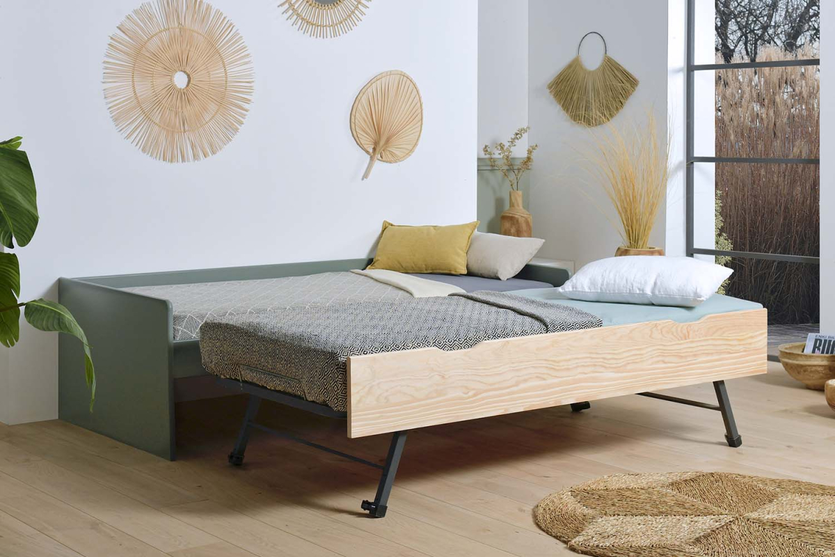 Lit gigogne banquette en pin massif sans nœud Nina
