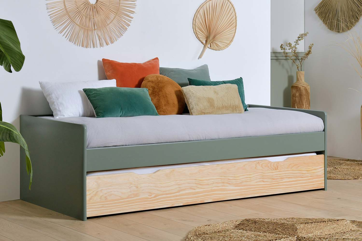 Lit gigogne banquette en pin massif sans nœud Nina