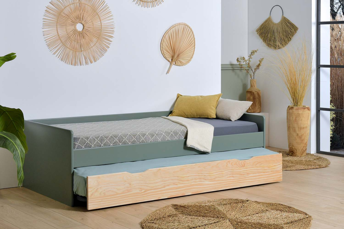 Lit gigogne banquette en pin massif sans nœud Nina