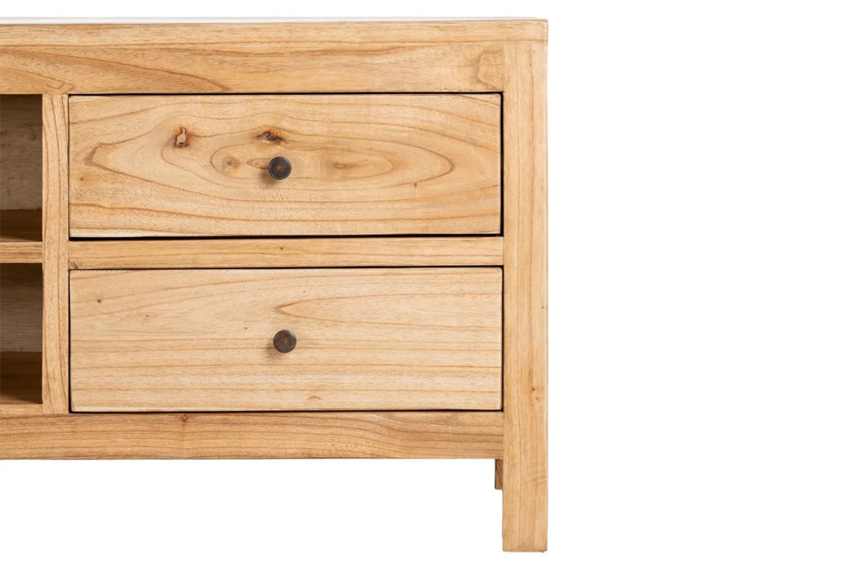 Meuble TV avec rangements en bois massif Lior