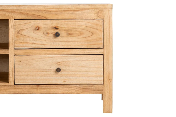Meuble TV avec rangements en bois massif Lior