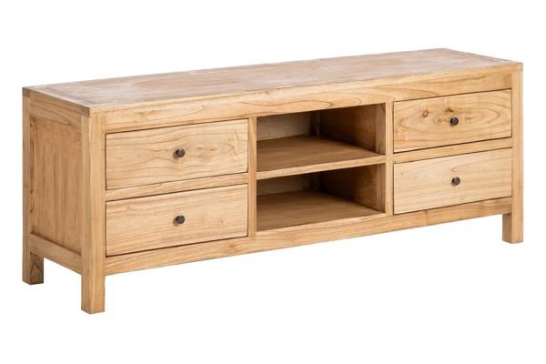 Meuble TV avec rangements en bois massif Lior