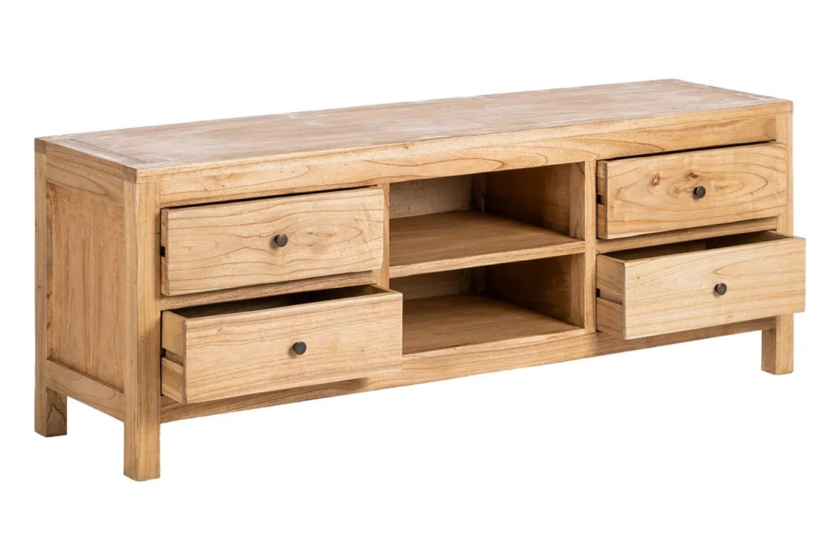 Meuble TV avec rangements en bois massif Lior