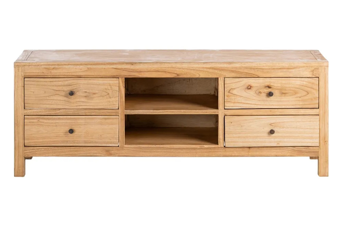 Meuble TV avec rangements en bois massif Lior