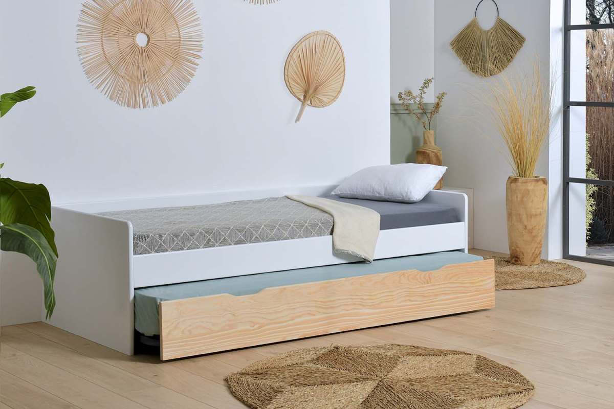 Lit gigogne banquette en pin massif sans nœud Nina