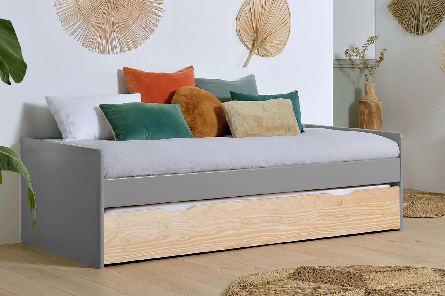 Lit gigogne banquette en pin massif sans nœud Nina
