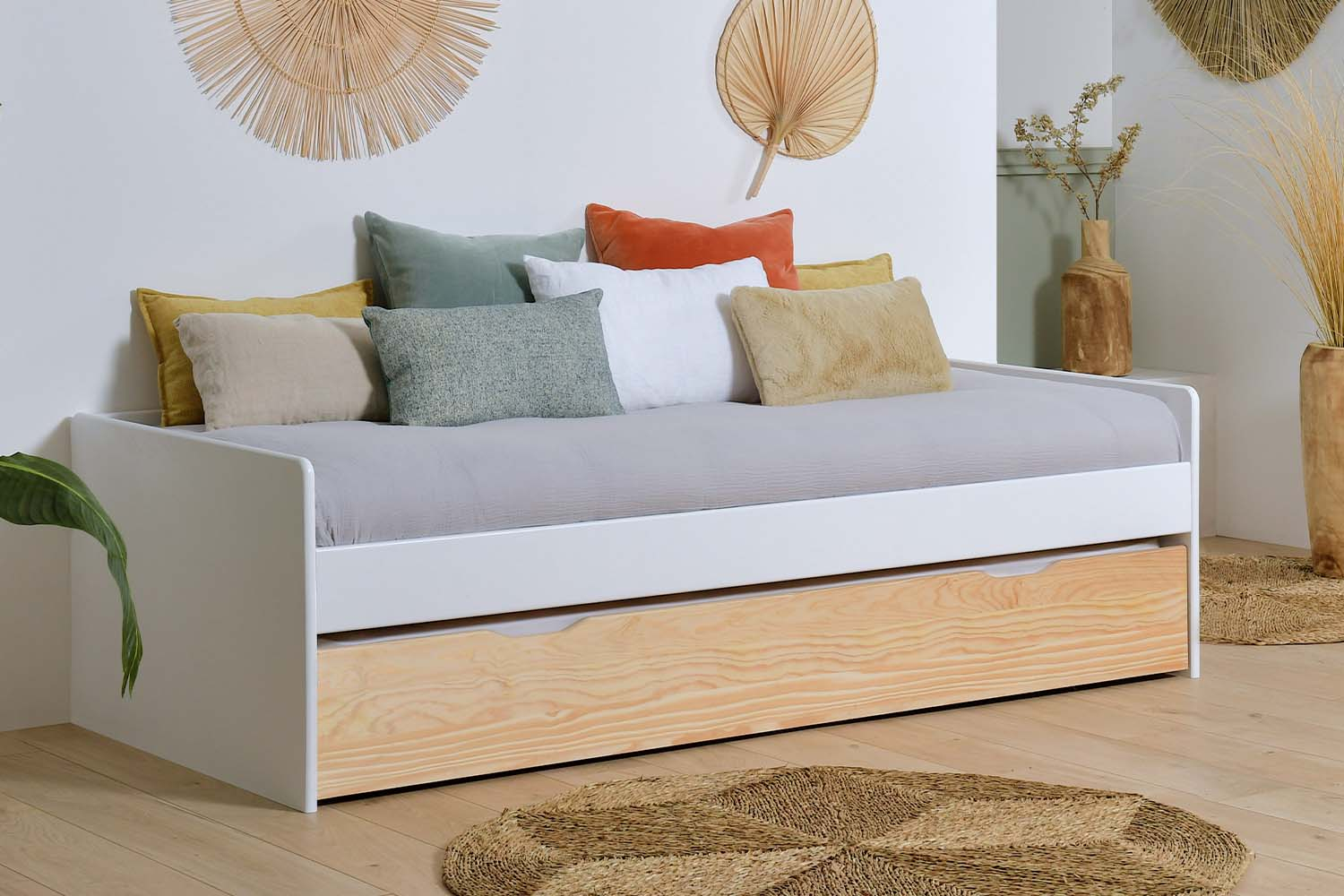 Lit gigogne banquette en pin massif sans nœud Nina