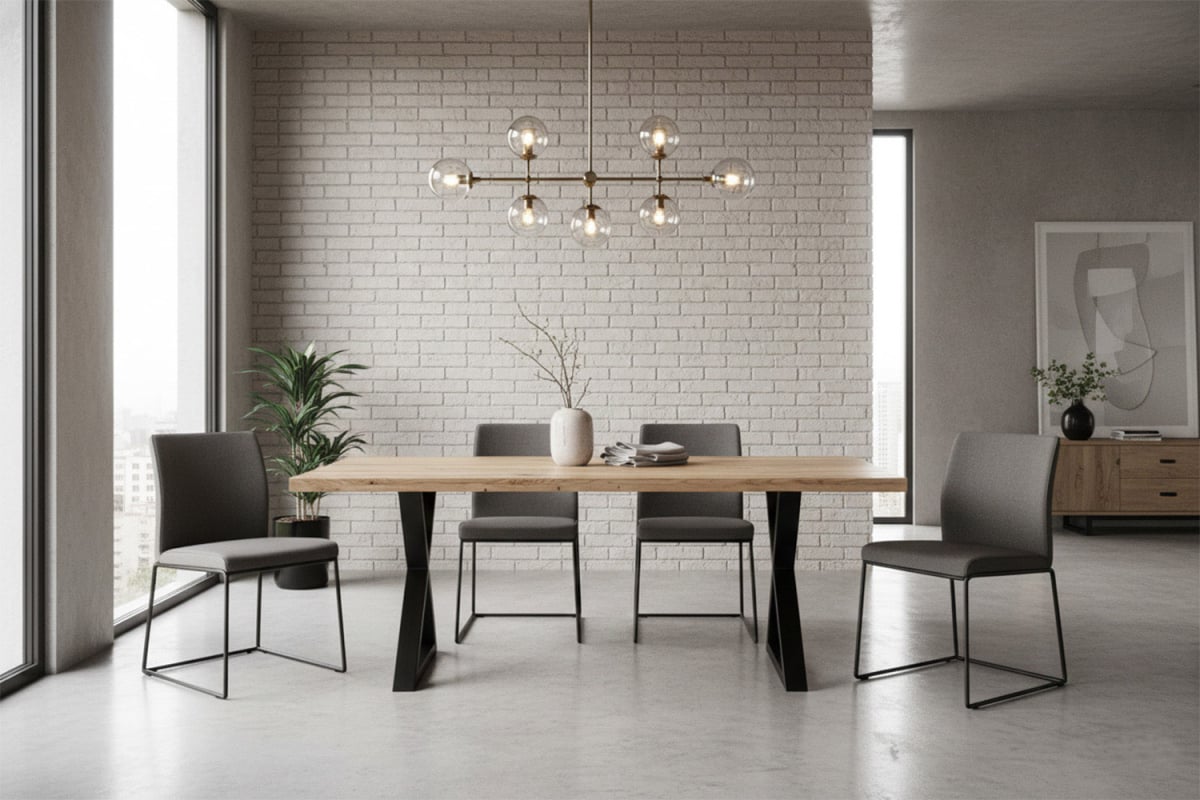 Solid oak table with steel X-shaped legs | Elegance & strength