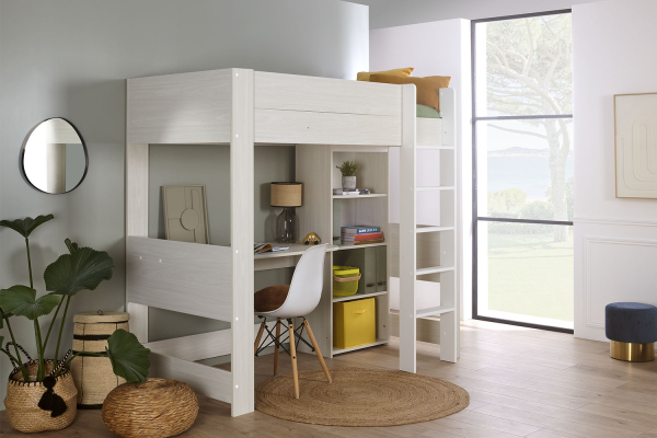 Lit mezzanine en bois avec bureau Ezra