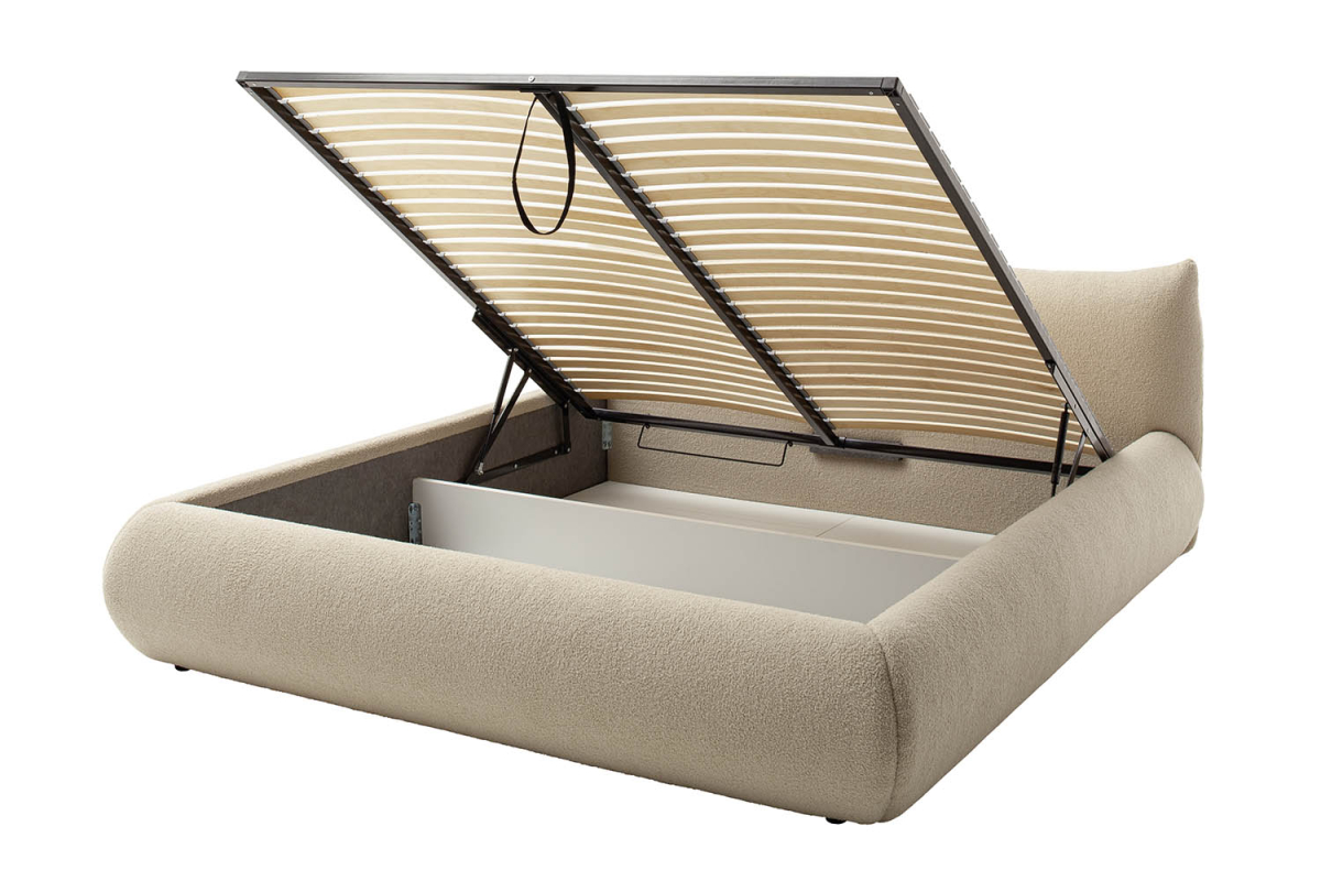 Lit coffre Livia – Lit premium avec tête de lit en tissu bouclette