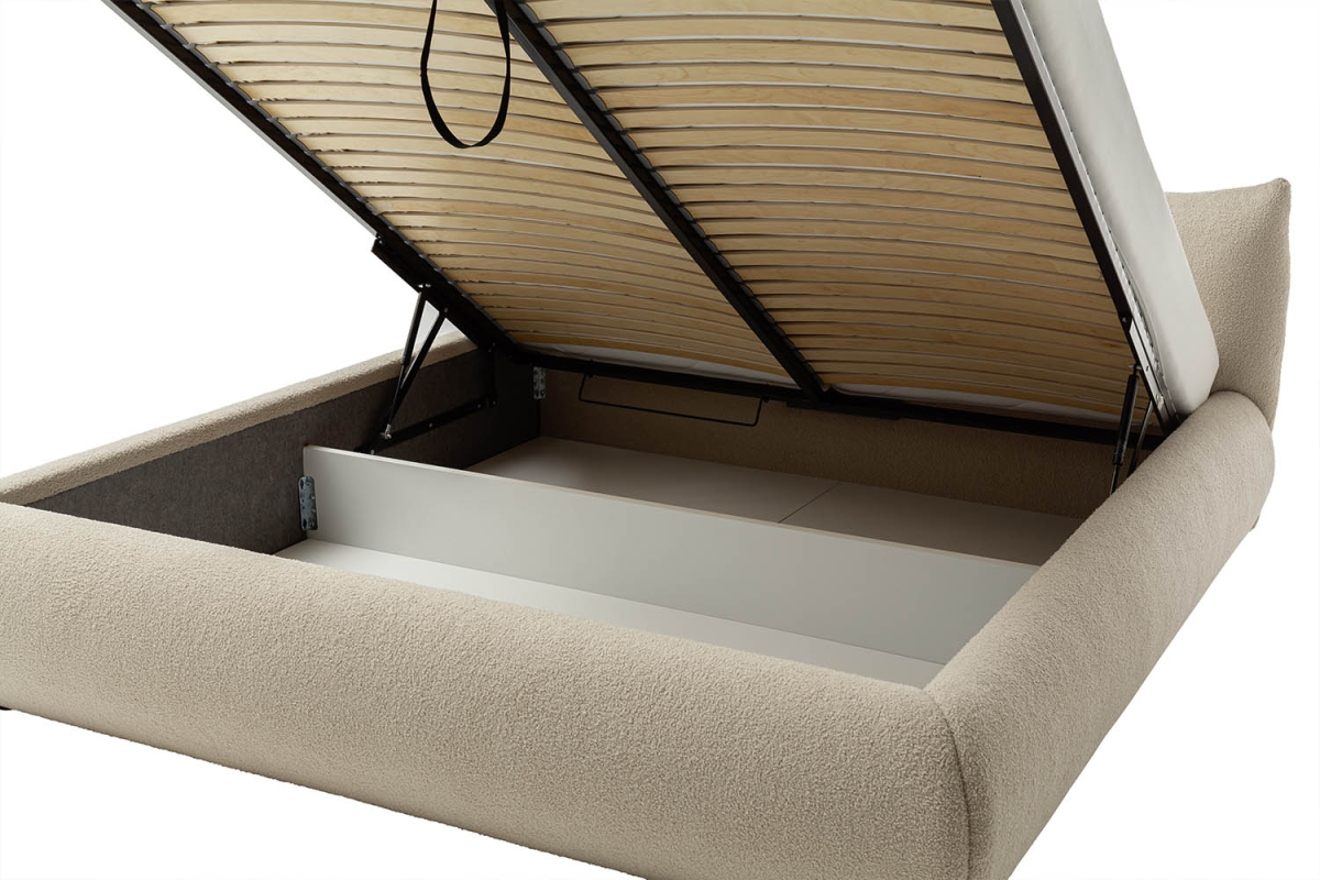Lit coffre Livia – Lit premium avec tête de lit en tissu bouclette