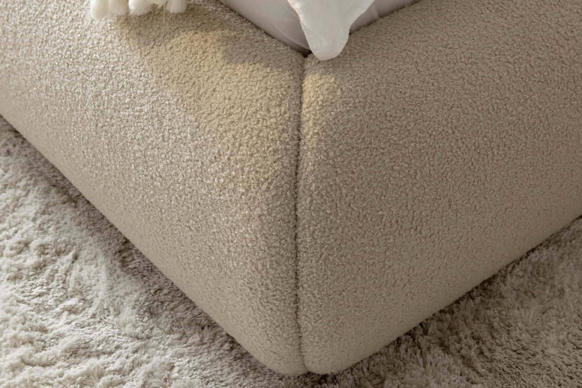 Lit coffre Livia – Lit premium avec tête de lit en tissu bouclette