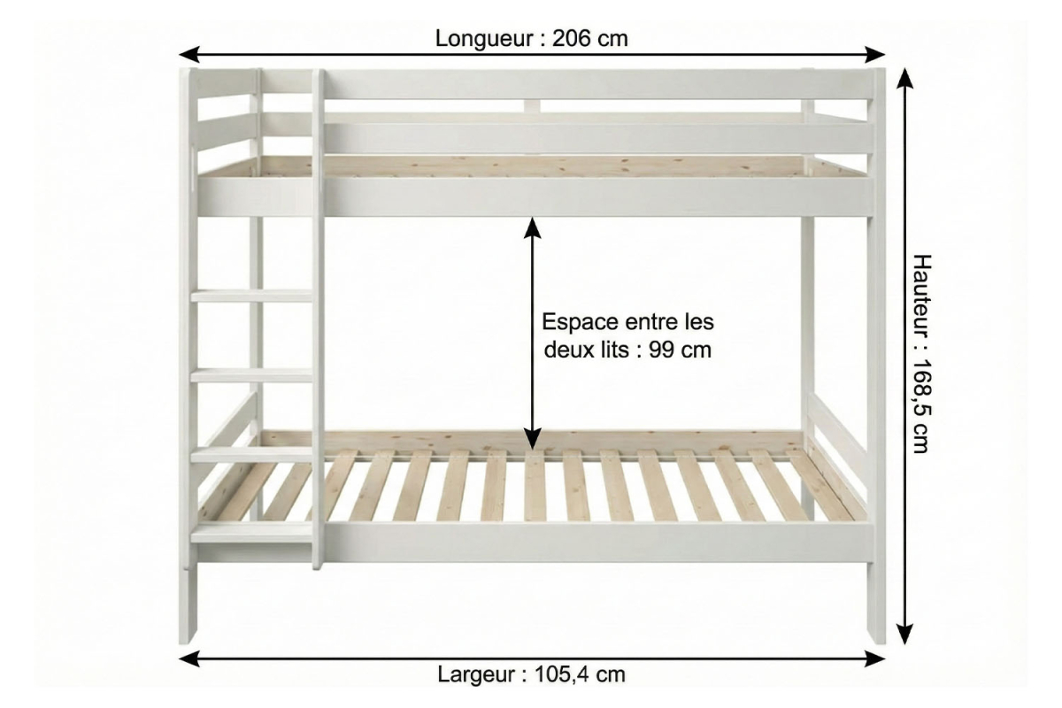 Lit superposé Oslo 90x200 | Pin massif blanc FSC