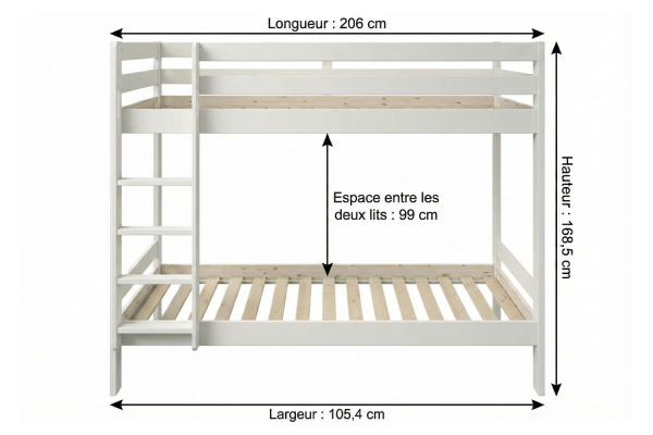 Lit superposé Oslo 90x200 | Pin massif blanc FSC