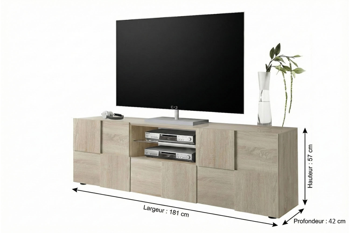Meuble TV 2 portes 1 tiroir 180 cm Calvi – Élégance et fonctionnalité