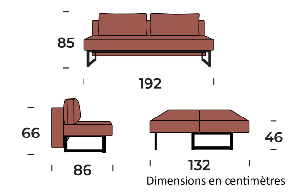 Canapé convertible 2 places tissu – Design épuré et couchage confortable