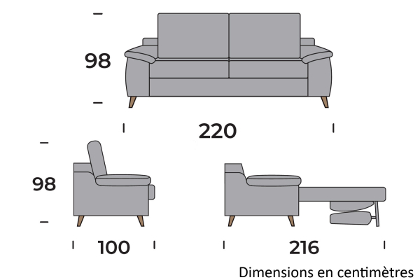 Canapé 2 places convertible ouverture express – Design et confort