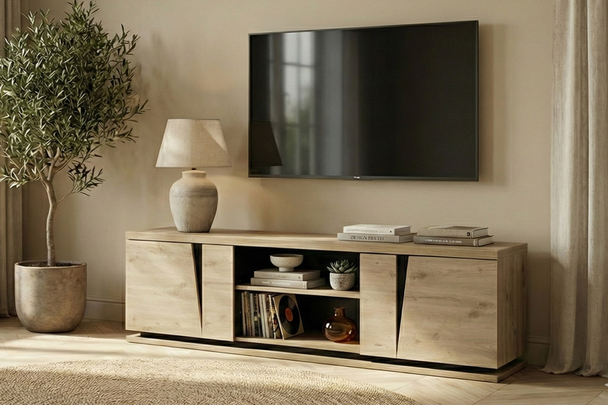 Meuble TV 2 portes pratique et design, fabriqué en France