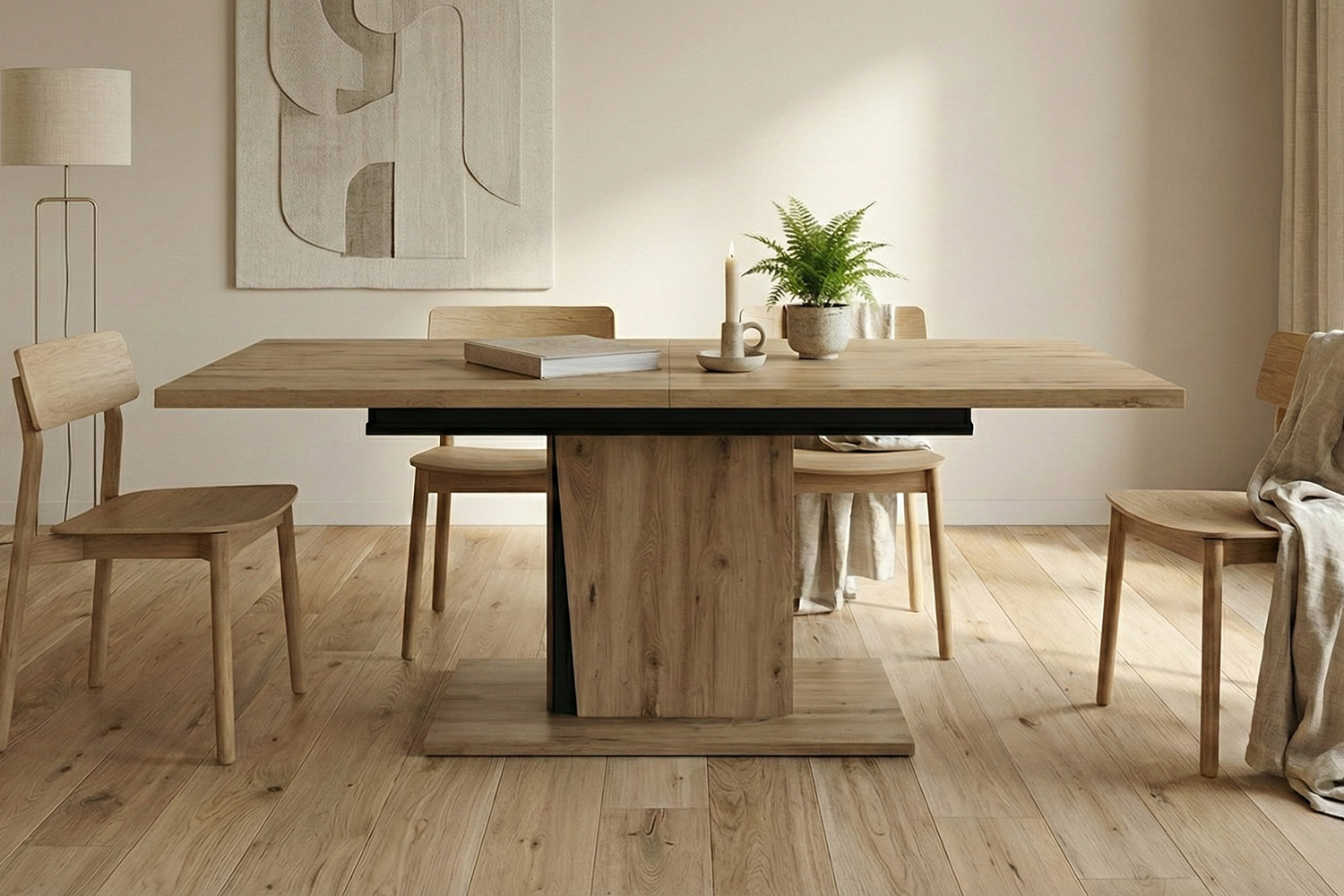 Table avec rallonge en bois 6-8 pers. pratique et élégante