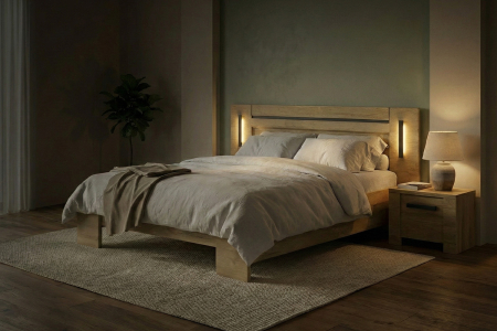 Lit en bois avec tête de lit et led intégrées Elias - jour