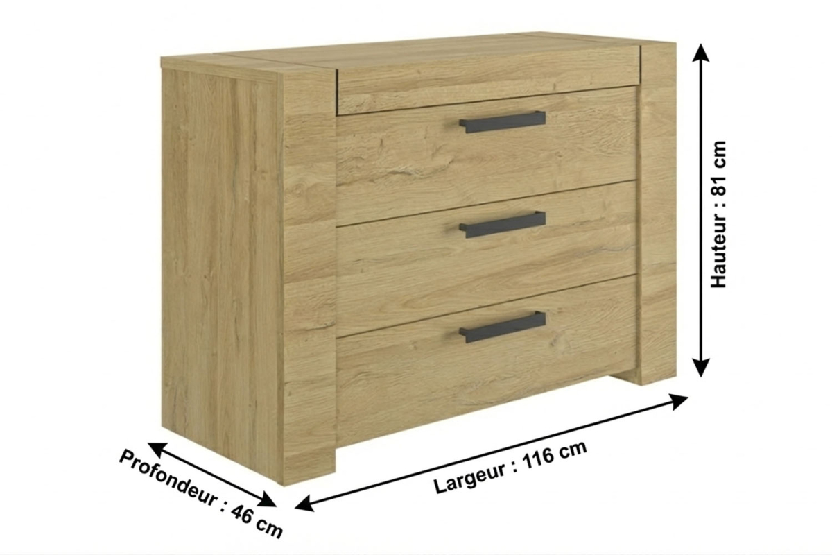 Commode 3 tiroirs en bois chêne Elias | Fabriquée en France