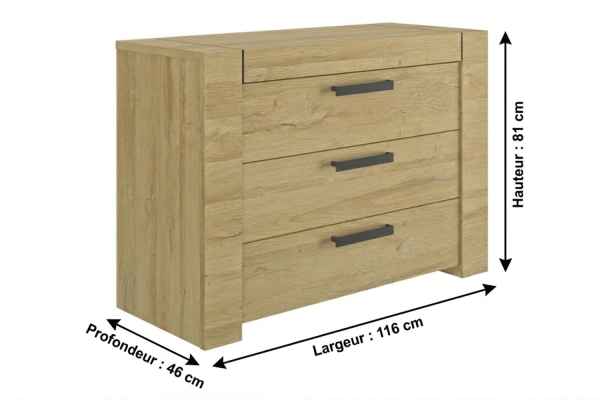 Commode 3 tiroirs en bois chêne Elias | Fabriquée en France