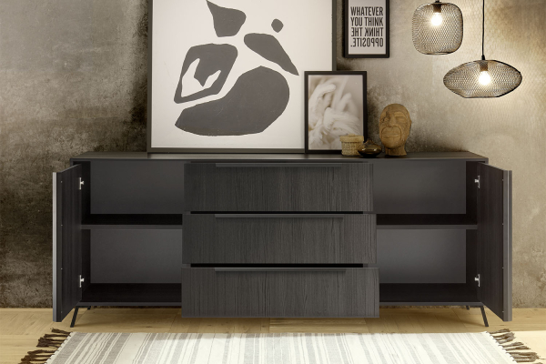 Buffet 2 portes 3 tiroirs 205 cm Onyx – Rangez avec style !