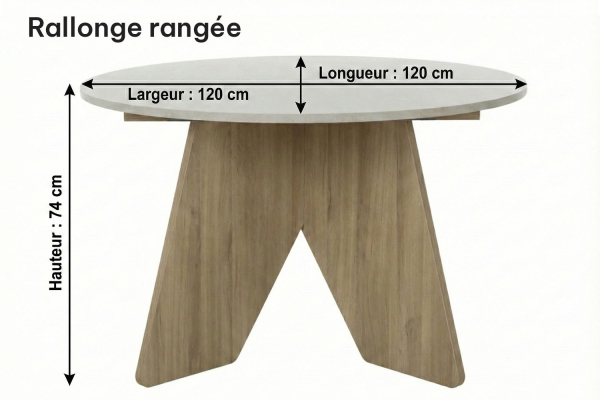 Table à manger ronde avec rallonge effet pierre 5 pers.