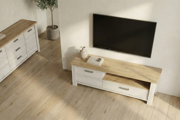 Meuble TV en bois 1 tiroir 1 niche cottage, fabriqué en France