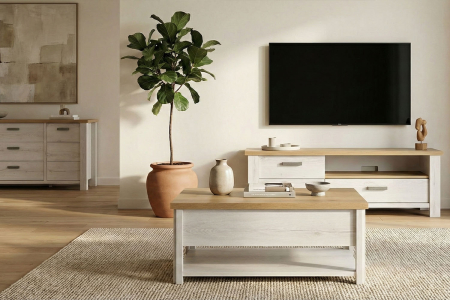 Table basse en bois avec plateau relevable, fabriqué en France