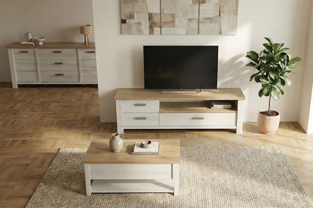 Table basse en bois avec plateau relevable, fabriqué en France