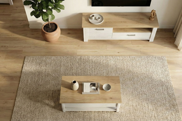Table basse en bois avec plateau relevable, fabriqué en France