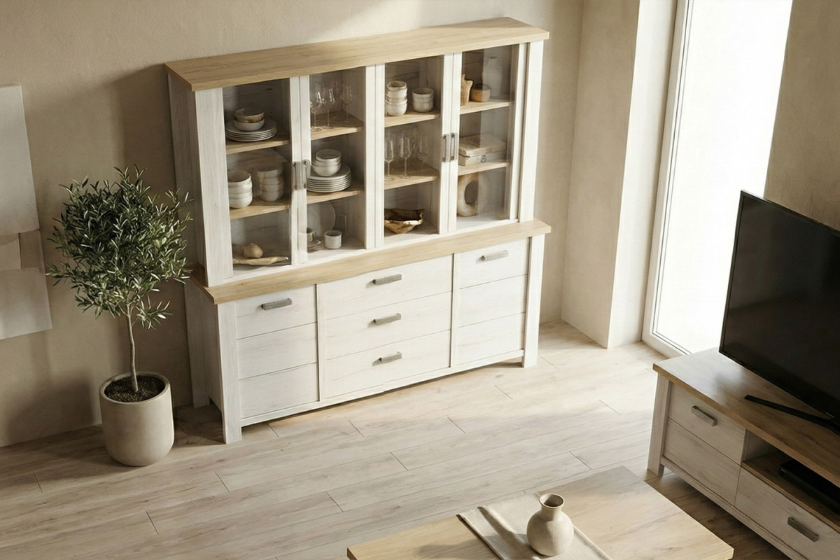 Surmeuble 4 portes pour buffet en bois, fabriqué en France