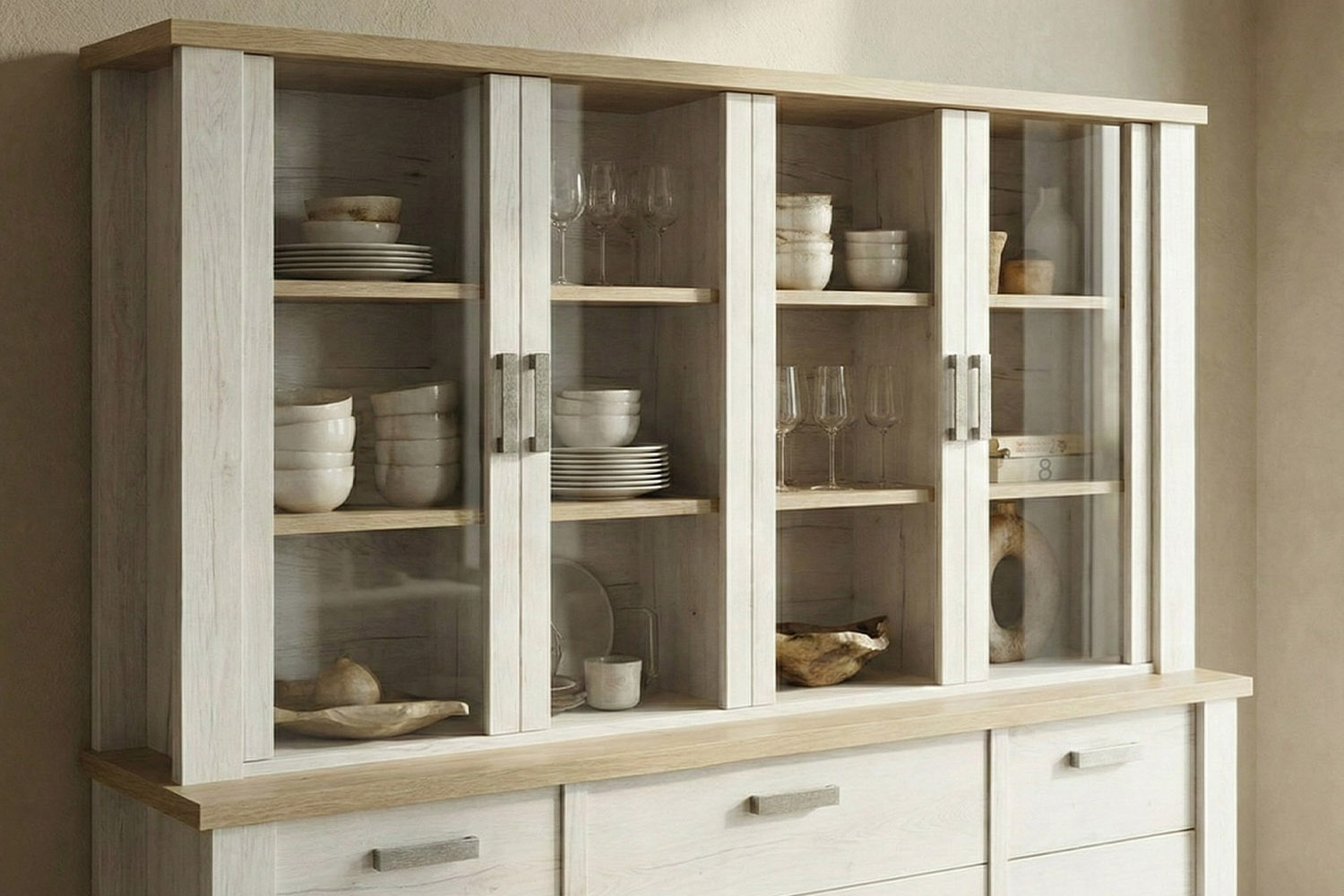 Surmeuble 4 portes pour buffet en bois, fabriqué en France