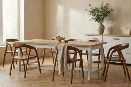 Table en bois avec rallonge 8-10 pers, fabriquée en France